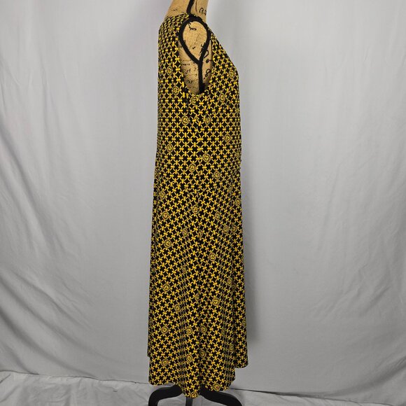 Anne Klein 16 Wrap Style Midi Maxi Dress Yellow Black Abstract Print Elegant - Picture 4 of 14